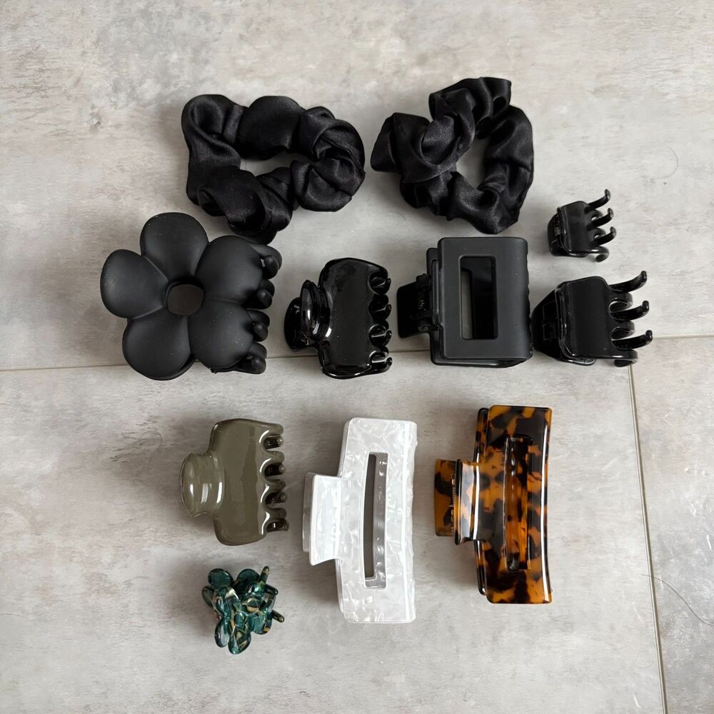 Black Hair Claw Clip & Satin Scrunchies Bundle